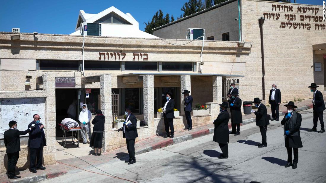 People in Jerusalem attend the funeral of Eliyahu Bakshi-Doron, Israel&#39;s former chief rabbi who died from coronavirus complications.