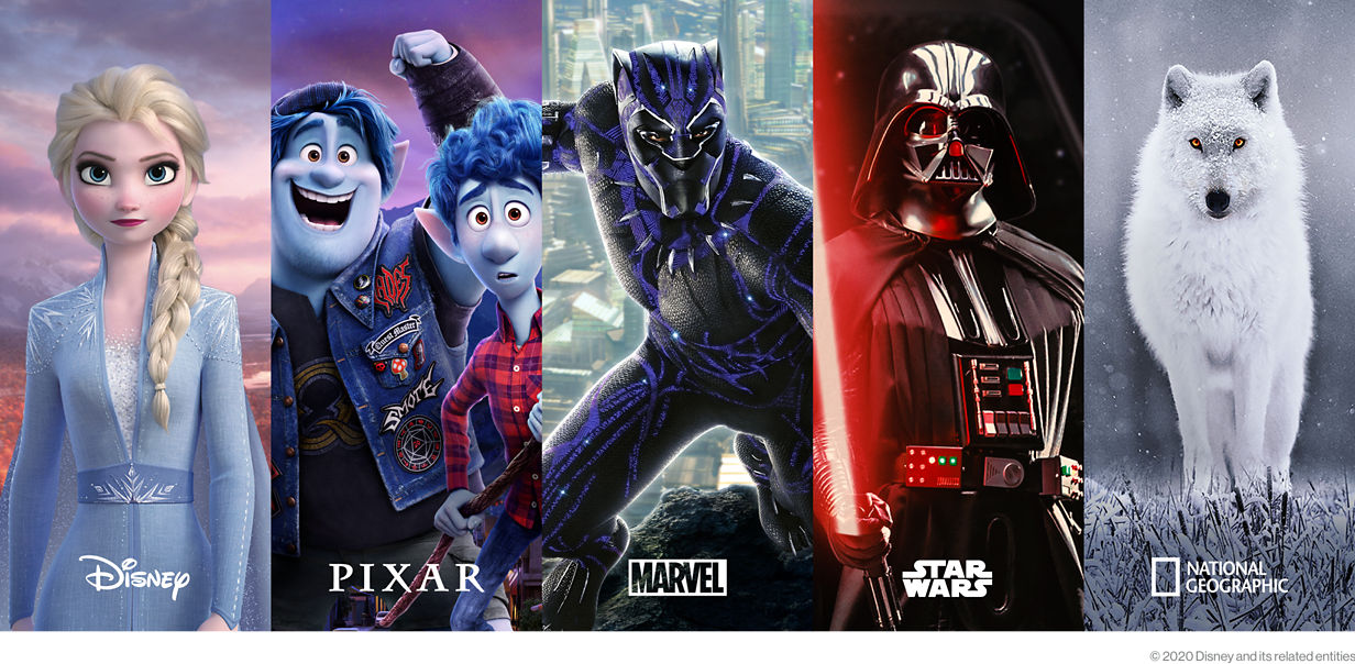 Disney lineup of available shows: Frozen, Onward Detail, Iron Man, Star Wars, and more